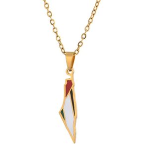 Palestine Map Necklace Stainless Steel Country Flag Pendant for Women Men Middle East Arabic Nation Jewelry Gifts
