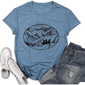 Hiking Mountain Tank Tops for Women Funny Pine Tree Sunrise Graphic Workout Tanks Summer Sleeveless Loose Fit Shirts Tops