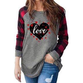 عيد الحب الحب قميص بلايز المرأة مضحك منقوشة الحب القلب تي شيرتات ورق الرسم البياني رسالة طباعة كم طويل بلايز قمصان in Kuwait