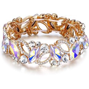 Flyonce Wedding Bridal Marquised Rhinestone Crystal Elastic Stretch Bracelets for Women Girls