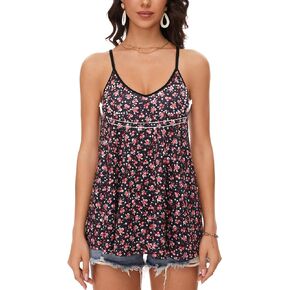V Neck Strappy Tank Top with Removable Built in Bra Cup Summer Flowy Pleated Sleveless Shirt Adjsutbale Strap Blouse S-3XL