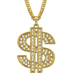 Dollar Sign Necklace Hip Hop Money Dollar Gold Necklace Iced Out Rhinestone Dollar Sign Pendant Chain Necklace for Men Women