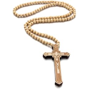 Caiyao Multicolor 8MM Wooden Bead Chain Necklace Male Cross African Hip-hop Africa Map Pendant Necklace for Men Women Natural Wood Jewelry