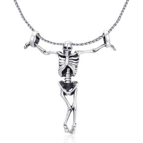 Gothic Skull Necklace Sterling Silver Punk Skeleton Skull Necklace Captivity Skull Pendant for Men Skeleton Jewelry Gift for Men Women
