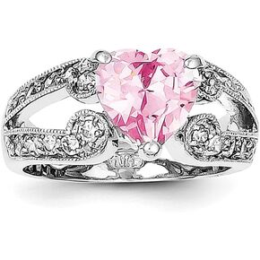 Jewels By Lux Sterling Silver 10mm Pink and Clear CZ Heart Ring