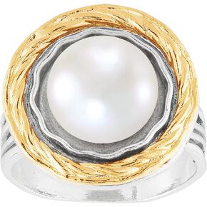 Silpada 'Charming Trio' Sterling Silver with 14K Yellow Gold Plating Freshwater Pearl Ring
