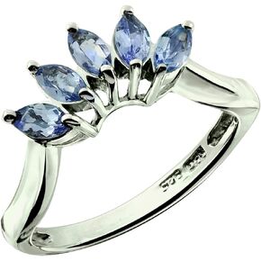 RB Gems 925 Sterling Silver Ring GENUINE GEMS Marquise 5x2.5 mm, 0.8 Cts RHODIUM-PLATED Finish, 5-Stone-Style Crown