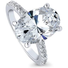 BERRICLE Sterling Silver Solitaire Wedding Engagement Rings 5.5 Carat Oval Cut Cubic Zirconia CZ Statement Cocktail Ring for Women, Rhodium Plated Size 4-10