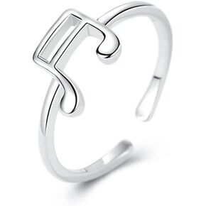 Musical Symbol 925 Sterling Silver Stackable Ring Minimalist Treble Clef Note Statement Open Adjustable Finger Rings Extendable Bands for Women Girls Men Simple Birthday Jewelry Gift for Music Lover