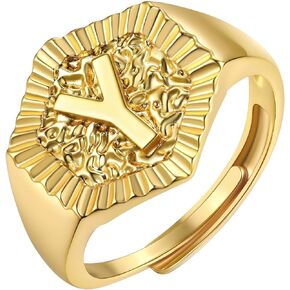 حلقة أولية قابلة للتعديل مطلية بالذهب عيار 14 قيراط من FOCALOOK، حلقات نسائية مكتنزة على شكل حرف سداسي أولي من A-Z in Kuwait