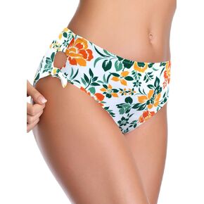 SHEKINI Women's Bikini Bottom Cutout Hispter Swimsuit Bottom Floral Mid Waisted Classic Brief