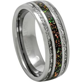 PCH Jewelers Created-Opal Ring with Imitated Meteorite 8mm Tungsten Wedding Band or Gift 7-13