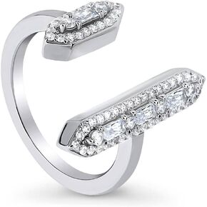 BERRICLE Sterling Silver Bar Cubic Zirconia CZ Statement Open Fashion Ring for Women, Rhodium Plated Size 4-10