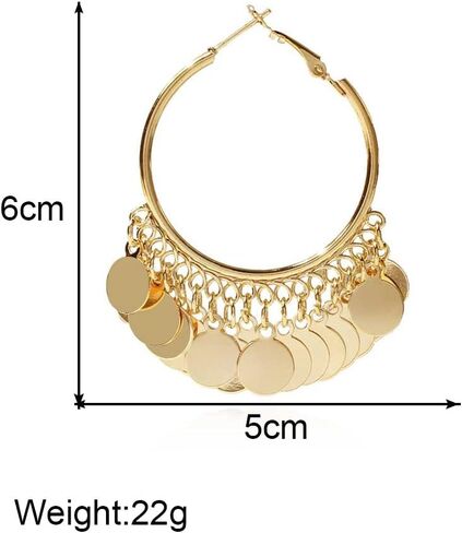 Fashion Round Disc Dangle Big Hoop Earrings Tassel Drop Large Huggie Hoops Statement Earring Boho 14K Gold Plated Jewelry Gifts for Women Girls in Saudi Arabia