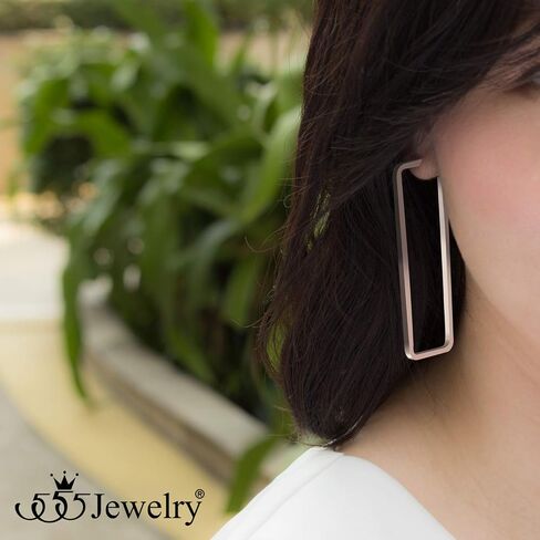 555Jewelry الفولاذ المقاوم للصدأ أقراط هندسية كبيرة مستطيلة الشكل للنساء in Saudi Arabia