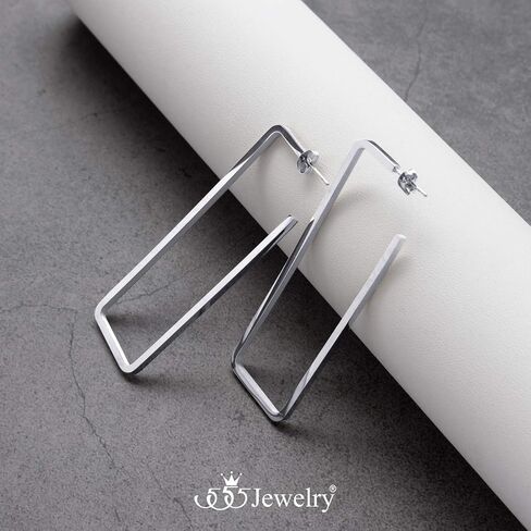 555Jewelry الفولاذ المقاوم للصدأ أقراط هندسية كبيرة مستطيلة الشكل للنساء in Saudi Arabia