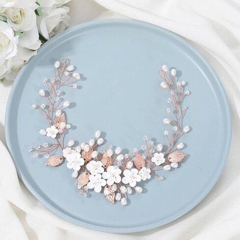 Unicra Silver Bride Wedding Hair Vine Flower Bridal Hair Piece Pearl Hair Accessories Leaf Headpieces Jewelry for Women and Girls (12.5 Inches) (Silver) in Saudi Arabia
