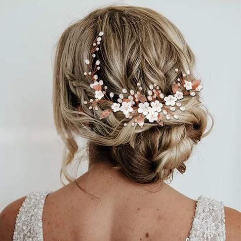 Unicra Silver Bride Wedding Hair Vine Flower Bridal Hair Piece Pearl Hair Accessories Leaf Headpieces Jewelry for Women and Girls (12.5 Inches) (Silver) in Saudi Arabia