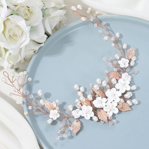 Unicra Silver Bride Wedding Hair Vine Flower Bridal Hair Piece Pearl Hair Accessories Leaf Headpieces Jewelry for Women and Girls (12.5 Inches) (Silver) in Saudi Arabia