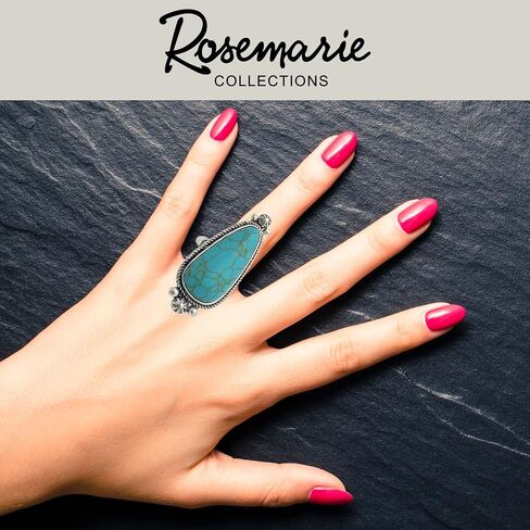 Rosemarie & Jubalee Women's Colorful Western Style Semi Precious Howlite Stone Silver Tone Squash Blossom Frame Adjustable Stretch Ring, 2" in Saudi Arabia