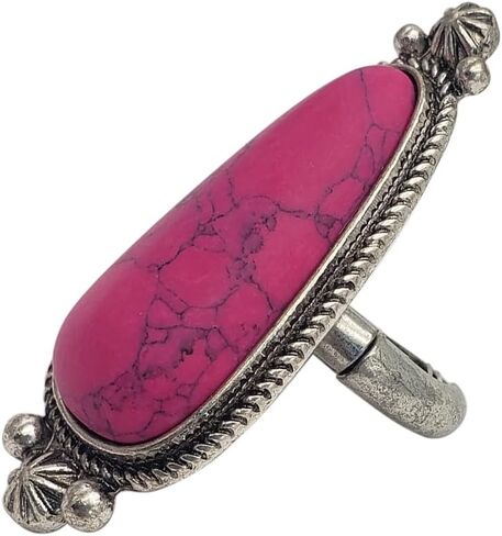 Rosemarie & Jubalee Women's Colorful Western Style Semi Precious Howlite Stone Silver Tone Squash Blossom Frame Adjustable Stretch Ring, 2" in Saudi Arabia