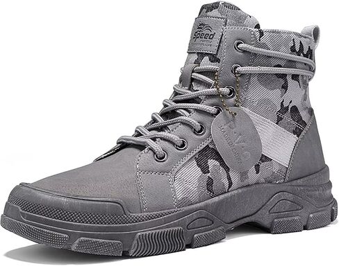 Men's Fashion Boots Mid Top Hiking Shoes for Men Canvas Combat Boots Tactical Shoes for Casual Work Outdoor Camouflage Grey Size 8.5 in Kuwait