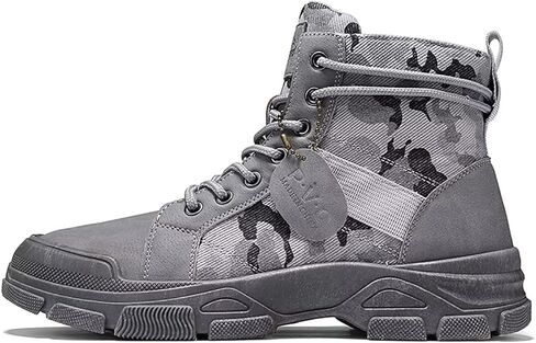 Men's Fashion Boots Mid Top Hiking Shoes for Men Canvas Combat Boots Tactical Shoes for Casual Work Outdoor Camouflage Grey Size 8.5 in Kuwait