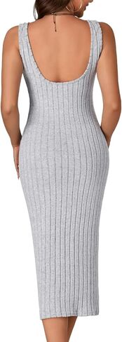 Rooscier Women's Sleeveless Round Neck Ribbed Knit Backless Bodycon Long Dress in Saudi Arabia