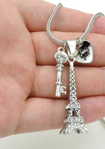 أزواج برج ايفل قلادة للنساء الرجال القلب مفتاح قلادة فضية أسود / البلاتين مطلي مجوهرات سلسلة طويلة in Kuwait