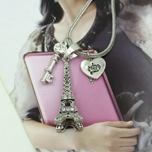 أزواج برج ايفل قلادة للنساء الرجال القلب مفتاح قلادة فضية أسود / البلاتين مطلي مجوهرات سلسلة طويلة in Kuwait