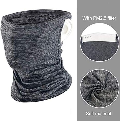 Hooshion 2 Pack Face Mask Bandanas for Men Women with PM2.5 Filter Ear Loop Neck Gaiter Headwear Face Cover Ice Silk Tube UV Dust Protection Headband for Sports, Outdoors in Saudi Arabia