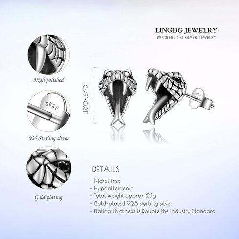 LINGBG JEWELRY Animal Stud Earrings 925 Sterling Silver Owl Stud Sea Snail Stud Snake Stud Tiger Stud Octopus Stud Spider Stud Elephant Stud Birthday Festival Jewelry Gifts in Kuwait