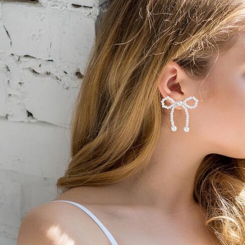 القوس أقراط اللؤلؤ أقراط للنساء اللؤلؤ القوس أقراط اللؤلؤ انخفاض الأقراط القوس أقراط القوس مجوهرات السائبة 4 أزواج in Kuwait