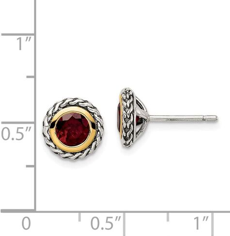 Solid 925 Sterling Silver 14k Yellow Gold Accent Garnet Post Studs Earrings in Saudi Arabia