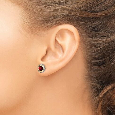 Solid 925 Sterling Silver 14k Yellow Gold Accent Garnet Post Studs Earrings in Saudi Arabia