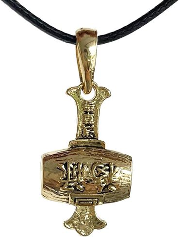 Daikokuten Daikoku God of Wealth Magic Money Hammer Japanese Shinto Buddhism Lucky Good Luck Charm Protection Amulet Safe Travel Talisman Gold Plated Pewter Men's Pendant Necklace w Black Leather Cord in Saudi Arabia