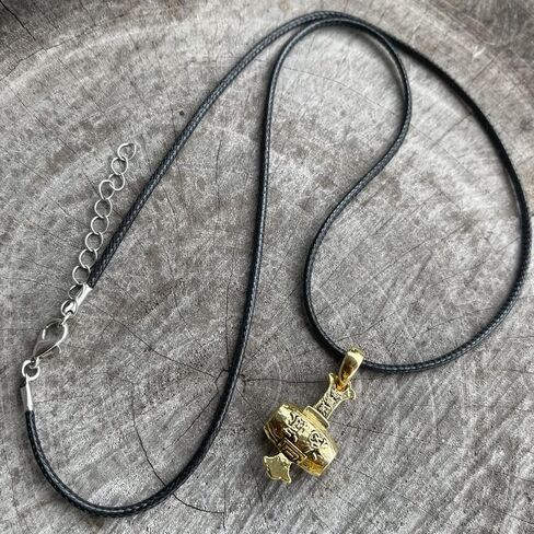 Daikokuten Daikoku God of Wealth Magic Money Hammer Japanese Shinto Buddhism Lucky Good Luck Charm Protection Amulet Safe Travel Talisman Gold Plated Pewter Men's Pendant Necklace w Black Leather Cord in Saudi Arabia