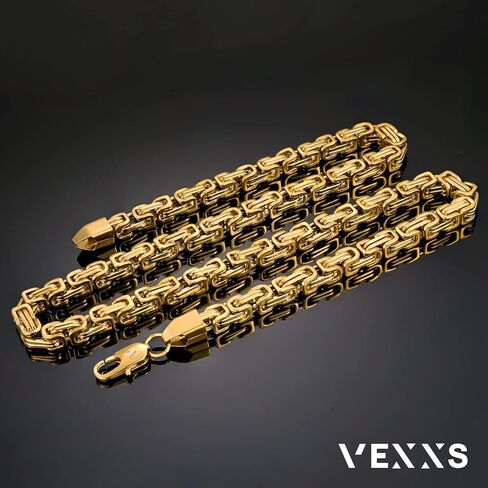 قلادة VEXXS البيزنطية للرجال سلسلة بيزنطية ملكية، قلادة رجالية مطلية بالذهب الحقيقي عيار 18 قيراط، متينة لا يبهت اللون سلسلة رجالية 3 مم 4 مم سلسلة ربط ميامي الكوبية أزياء حضرية ملابس الشارع in Saudi Arabia