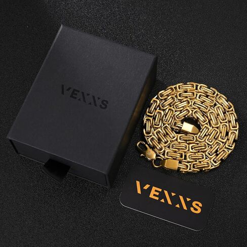 قلادة VEXXS البيزنطية للرجال سلسلة بيزنطية ملكية، قلادة رجالية مطلية بالذهب الحقيقي عيار 18 قيراط، متينة لا يبهت اللون سلسلة رجالية 3 مم 4 مم سلسلة ربط ميامي الكوبية أزياء حضرية ملابس الشارع in Saudi Arabia