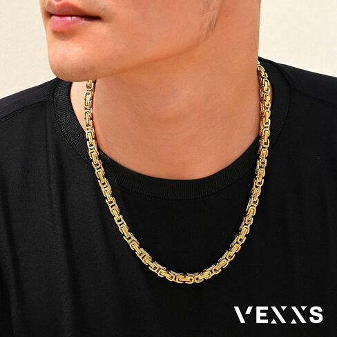 قلادة VEXXS البيزنطية للرجال سلسلة بيزنطية ملكية، قلادة رجالية مطلية بالذهب الحقيقي عيار 18 قيراط، متينة لا يبهت اللون سلسلة رجالية 3 مم 4 مم سلسلة ربط ميامي الكوبية أزياء حضرية ملابس الشارع in Saudi Arabia