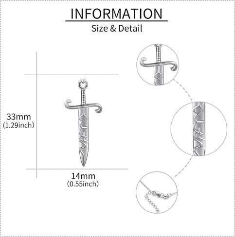 URONE Faith Sword Necklace for Women Sterling Silver Religious Pendant Necklace Christian Jewelry Gifts for Women Men in Saudi Arabia