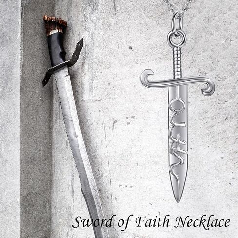 URONE Faith Sword Necklace for Women Sterling Silver Religious Pendant Necklace Christian Jewelry Gifts for Women Men in Saudi Arabia