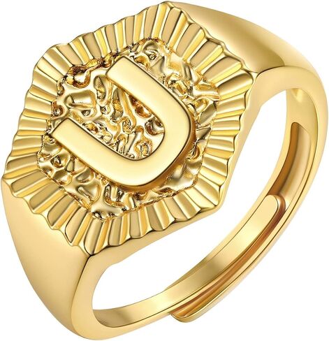 FOCALOOK 14K Gold Plated Initial Adjustable Ring,Womens Chunky Hexagon Shaped Initial Letter A-Z Signet Rings in Saudi Arabia