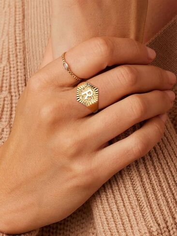 FOCALOOK 14K Gold Plated Initial Adjustable Ring,Womens Chunky Hexagon Shaped Initial Letter A-Z Signet Rings in Saudi Arabia
