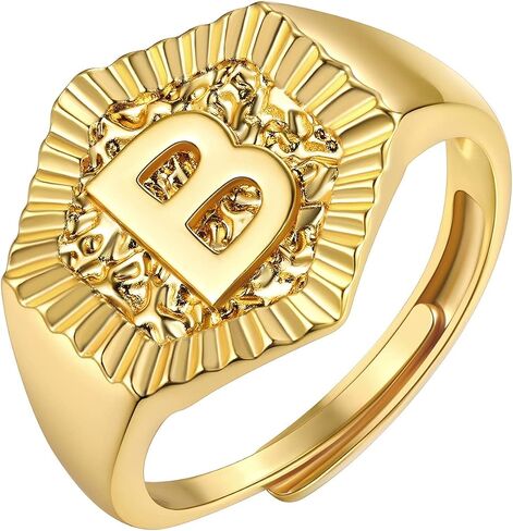 FOCALOOK 14K Gold Plated Initial Adjustable Ring,Womens Chunky Hexagon Shaped Initial Letter A-Z Signet Rings in Saudi Arabia