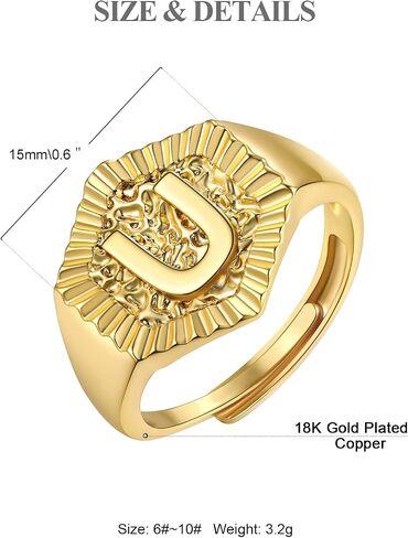 FOCALOOK 14K Gold Plated Initial Adjustable Ring,Womens Chunky Hexagon Shaped Initial Letter A-Z Signet Rings in Saudi Arabia