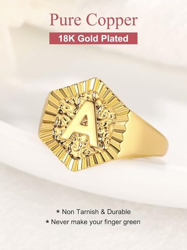 FOCALOOK 14K Gold Plated Initial Adjustable Ring,Womens Chunky Hexagon Shaped Initial Letter A-Z Signet Rings in Saudi Arabia