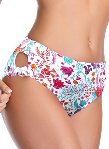 SHEKINI Women's Bikini Bottom Cutout Hispter Swimsuit Bottom Floral Mid Waisted Classic Brief in Saudi Arabia