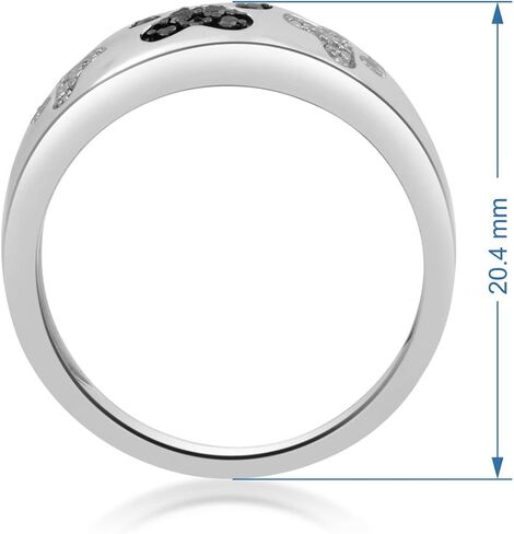 Jewelili الفضة الاسترليني المعالجة الأسود والأبيض الطبيعي جولة الماس لهجة مخلب الدائري in Saudi Arabia