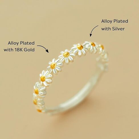 Story Jewellery I Think About You Every خاتم ديزي للنساء، خواتم ديزي عباد الشمس للنساء، هدايا مجوهرات ديزي مطلية بالفضة لأصدقاء الأم والابنة، هدايا عيد الميلاد وعيد الحب in Saudi Arabia